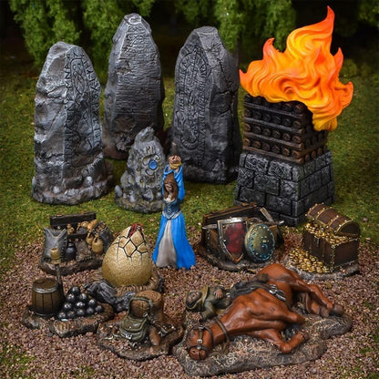 Terrain Crate Fantasy Battlefield Objectives | 13 PVC Terrain Pieces | Compatible with Warhammer Age of Sigmar, Kings of War, D&D & More | 28-32mm Scale