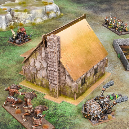 Terrain Crate Village Buildings Pack | 3 Fantasy Card Terrain Buildings | Chapel, Cottage & Townhouse | Compatible with Warhammer Age of Sigmar, Kings of War & More | 28-32mm Scale