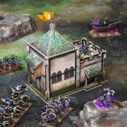 Terrain Crate Village Buildings Pack | 3 Fantasy Card Terrain Buildings | Chapel, Cottage & Townhouse | Compatible with Warhammer Age of Sigmar, Kings of War & More | 28-32mm Scale