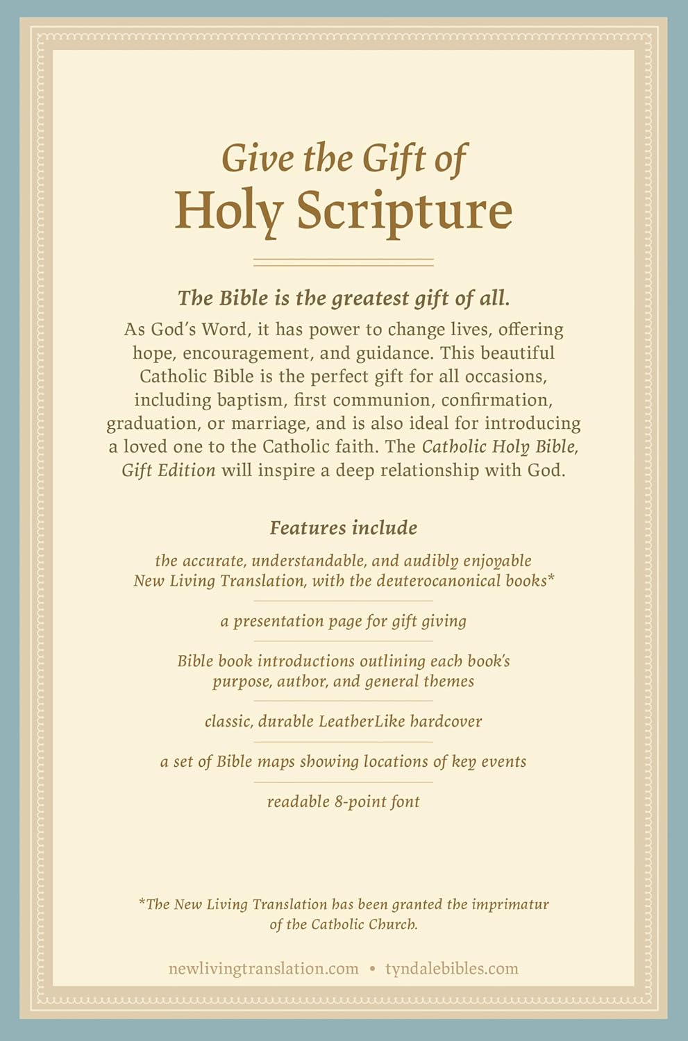 NLT Catholic Holy Bible, Gift Edition (Hardcover LeatherLike