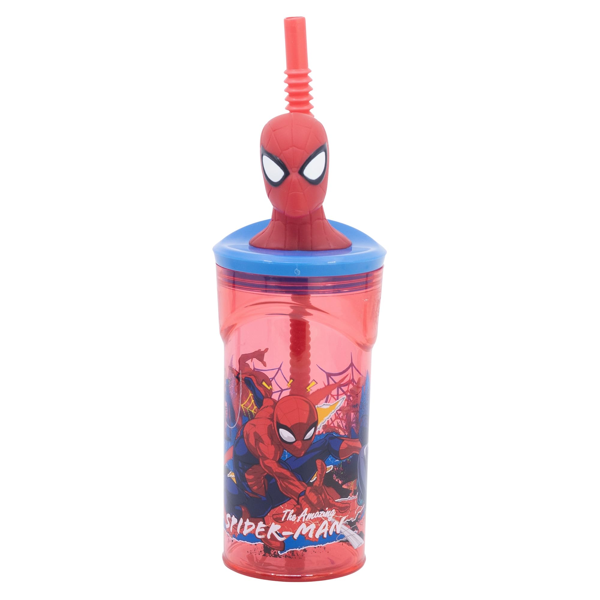 Stor herbruikbare beker met rietje en deksel met 3D-figuurtje, 360 ml Spider-Man