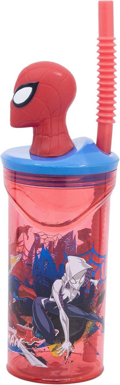 Stor herbruikbare beker met rietje en deksel met 3D-figuurtje, 360 ml Spider-Man