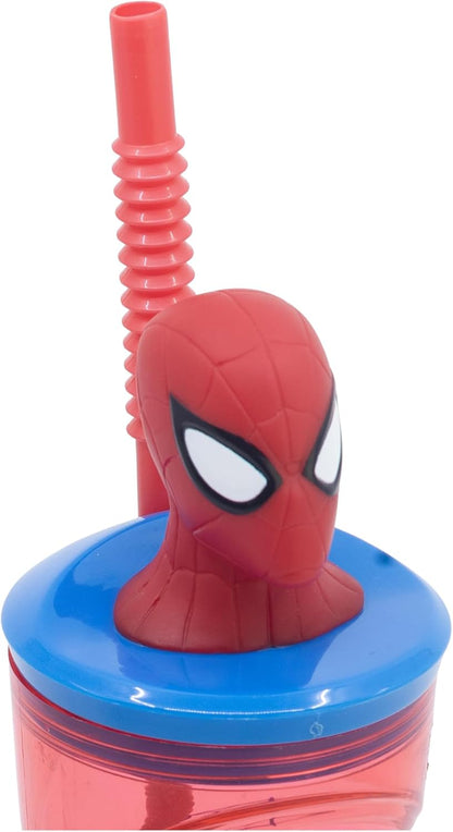 Stor herbruikbare beker met rietje en deksel met 3D-figuurtje, 360 ml Spider-Man