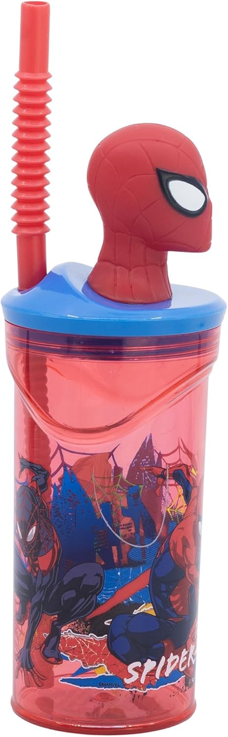 Stor herbruikbare beker met rietje en deksel met 3D-figuurtje, 360 ml Spider-Man