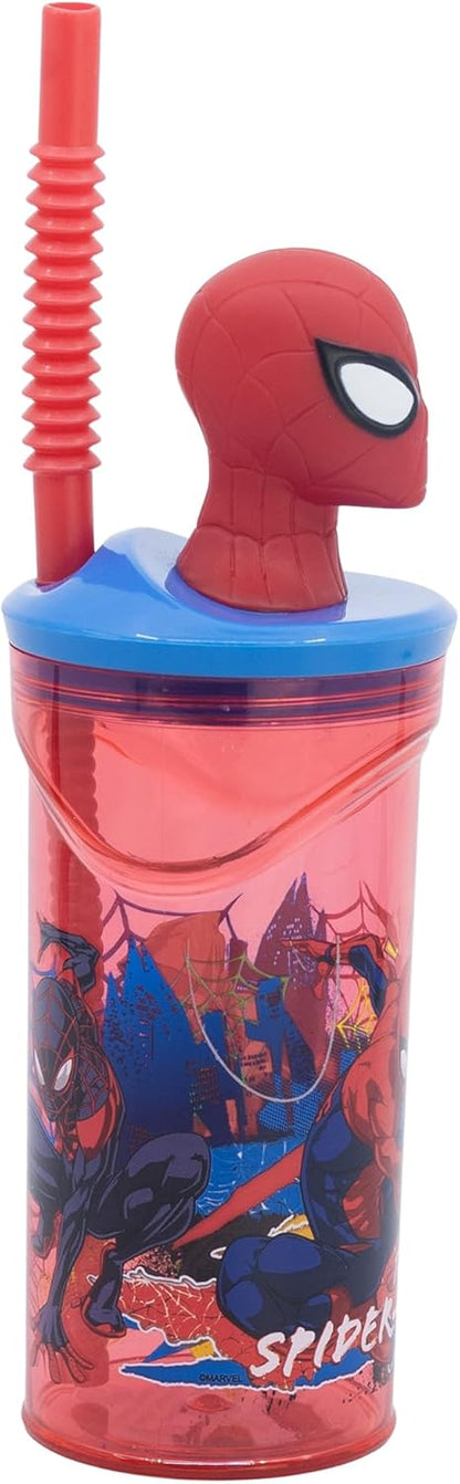 Stor herbruikbare beker met rietje en deksel met 3D-figuurtje, 360 ml Spider-Man