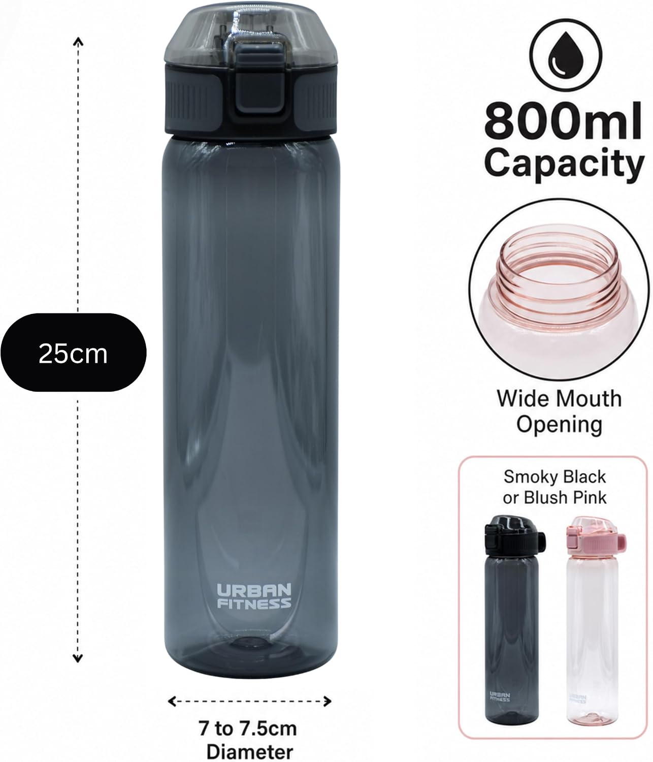 VitalFlip Water Bottle, 800ml BPA Free Tritan Sports Bottle with Flip Lid, Straw, Leakproof Carry Handle for Gym, Travel and Everyday Hydration