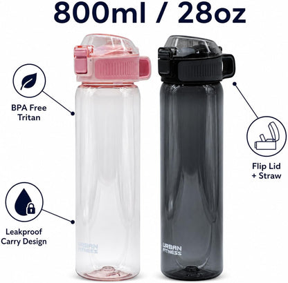 VitalFlip Water Bottle, 800ml BPA Free Tritan Sports Bottle with Flip Lid, Straw, Leakproof Carry Handle for Gym, Travel and Everyday Hydration