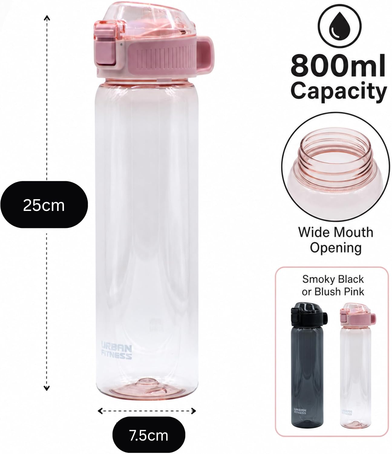 VitalFlip Water Bottle, 800ml BPA Free Tritan Sports Bottle with Flip Lid, Straw, Leakproof Carry Handle for Gym, Travel and Everyday Hydration