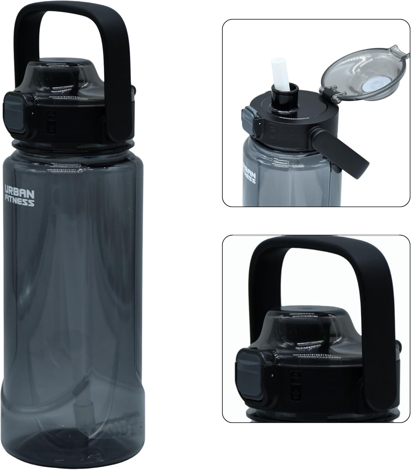 VitalFlow Water Bottle, 1000ml BPA Free Tritan Reusable Sports Bottle with Straw, Leakproof Flip Lid and Carry Handle for Gym, Work and Travel