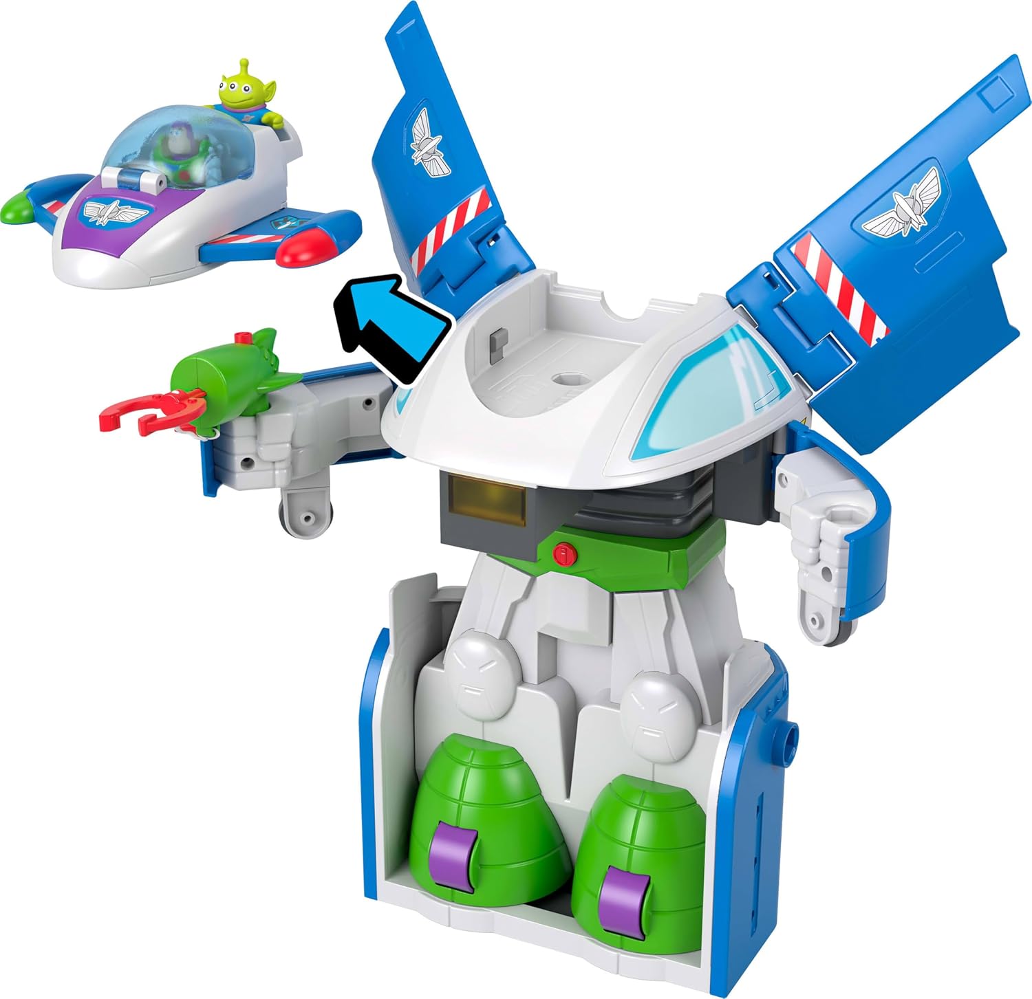 Fisher-Price Imaginext Transforming Buzz Lightyear Ship Toy Vehicle with lights, sounds,3-inch Action Figures, Launcher and Projectiles, JKW48