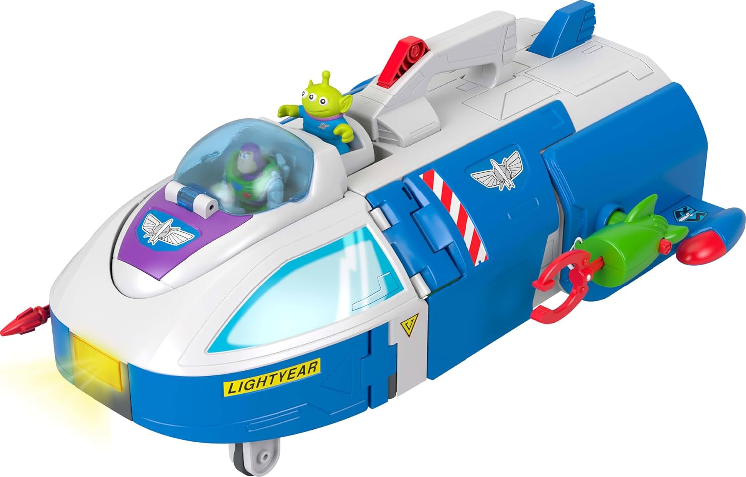 Fisher-Price Imaginext Transforming Buzz Lightyear Ship Toy Vehicle with lights, sounds,3-inch Action Figures, Launcher and Projectiles, JKW48