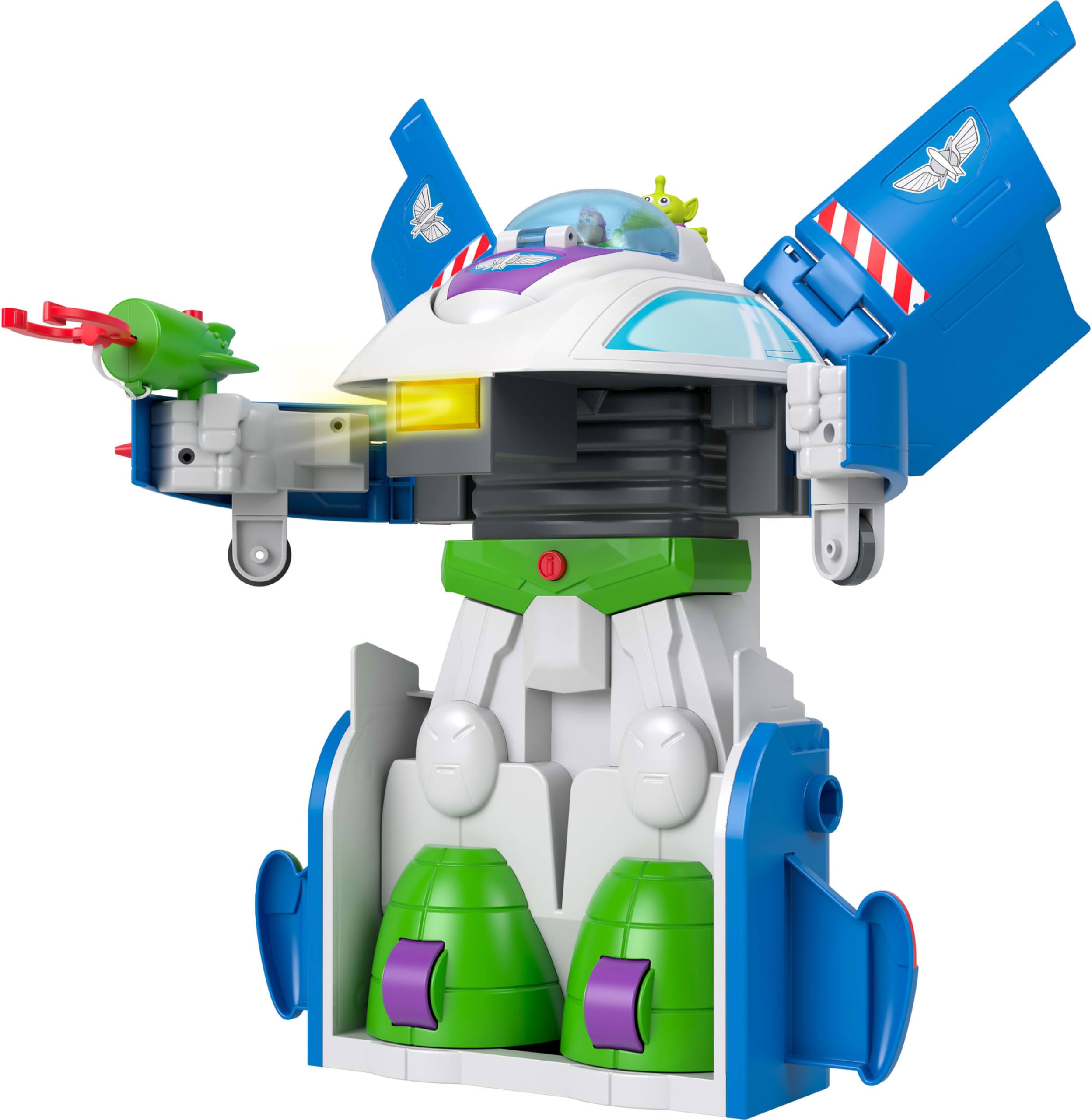 Fisher-Price Imaginext Transforming Buzz Lightyear Ship Toy Vehicle with lights, sounds,3-inch Action Figures, Launcher and Projectiles, JKW48