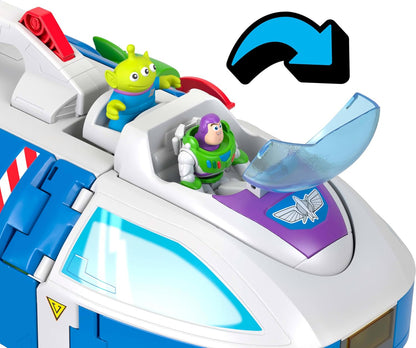 Fisher-Price Imaginext Transforming Buzz Lightyear Ship Toy Vehicle with lights, sounds,3-inch Action Figures, Launcher and Projectiles, JKW48