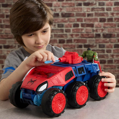 Marvel Spider Day 2-in-1 Super Mampf-Fahrzeug, Fahrzeug für Action-Figuren (11,4 cm), Superhelden-Spielzeuge und Figuren, ab 4 Jahren