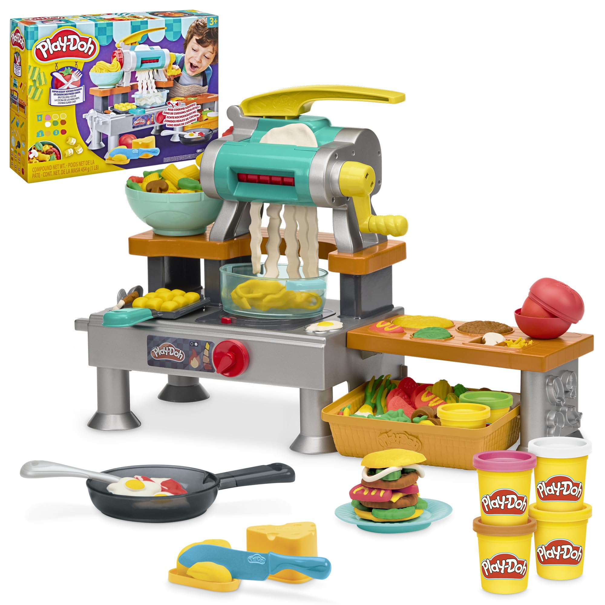 Play-Doh Brutzelspaß-Küche, Spielset mit realistischen Kochgeräuschen, mehr als 25 Spiel-Snacks zum Kneten, für Kinder zum Kneten & Spielen, ab 3 Jahren
