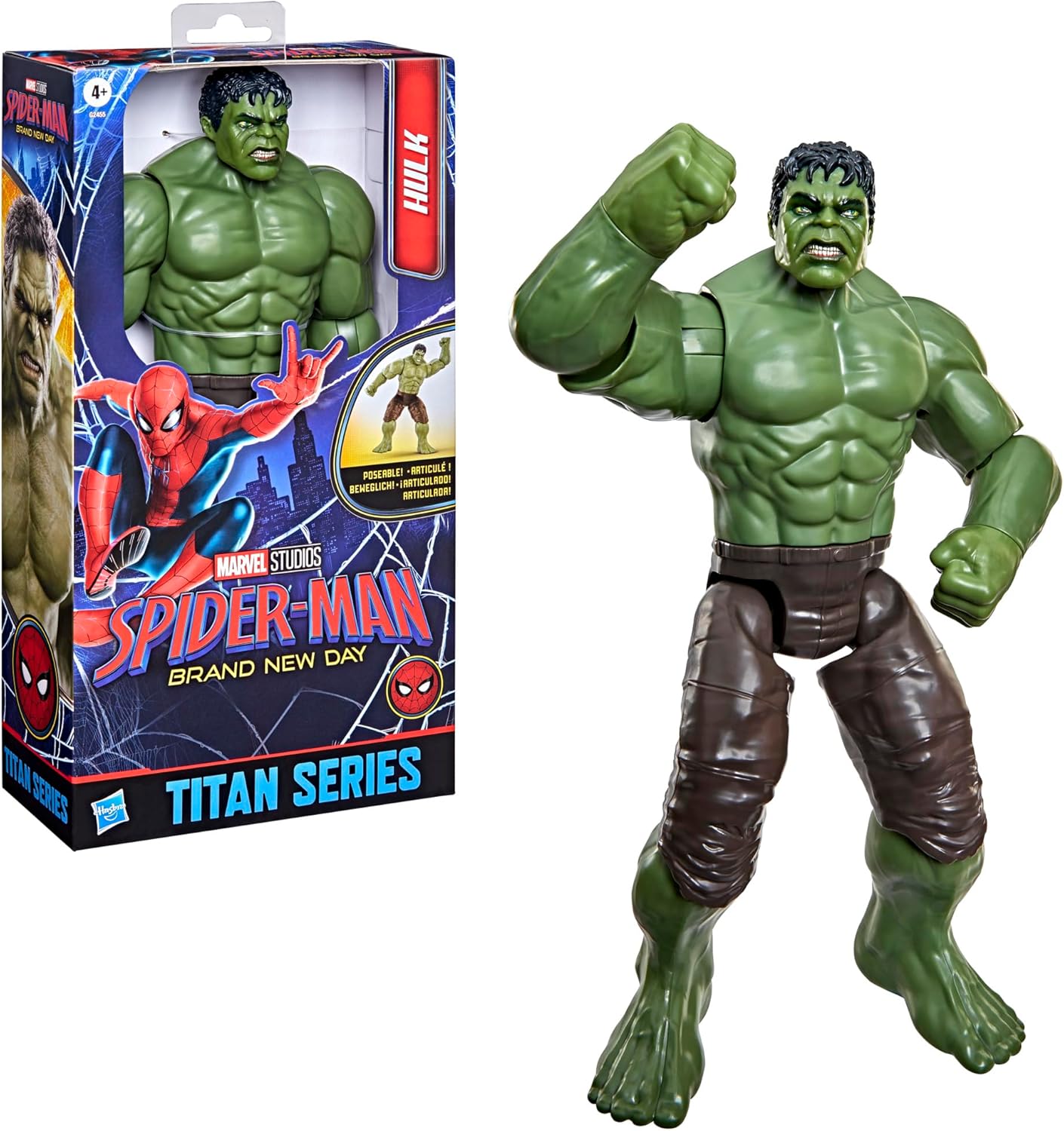 Marvel Spider-Man Day Titan Series Hulk Action Figure, 11.7-Inches, Super Hero Toys for Kids, Ages 4+