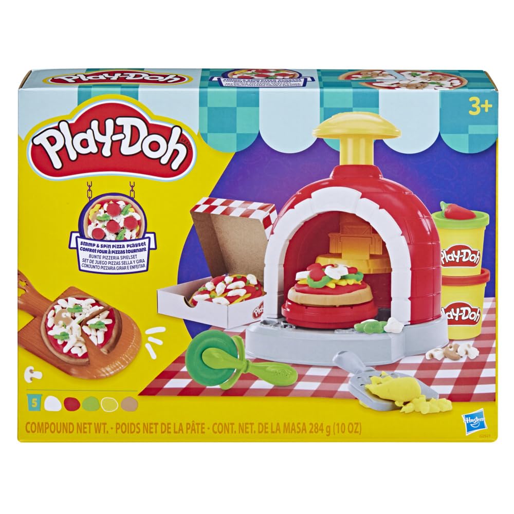 Play-Doh Bunte Pizzeria Spielset, 8 Accessoires & 5 Farben, Kinderspiel-Lebensmittel & Kochspielzeug, ab 3 Jahren