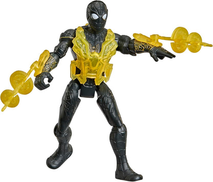 Marvel Studios Spider-Man: Far From Home ActionVerse Black & Gold Suit Spider-Man 4.5-Inch Action Figure & Accessories, Reusable Accessory Rack, 4+
