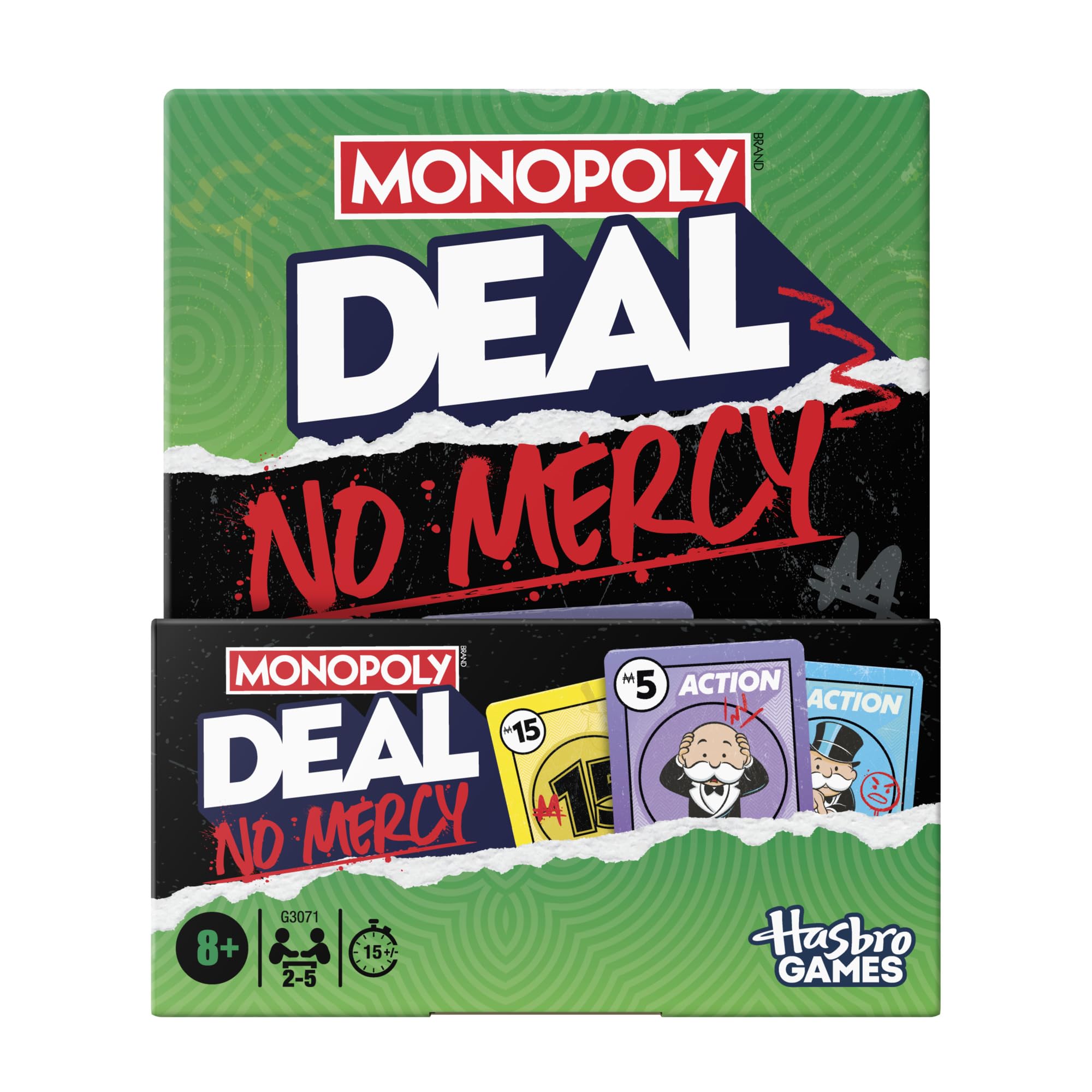 Monopoly Deal No Mercy Card Game – Ruthless Deal Edition – Fun Family Games for Children, Teens and Adults – 15 Mins. – 2-5 Players – Ages 8+ - English Version