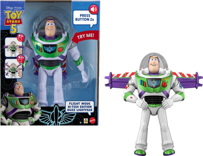 Mattel Disney and Pixar Toy Story 5 Flight Mode Hi-TechBuzz Lightyear | Movable Wing Activation, 12-inch Toy Figure, 35+ Sounds & Movie Phrases