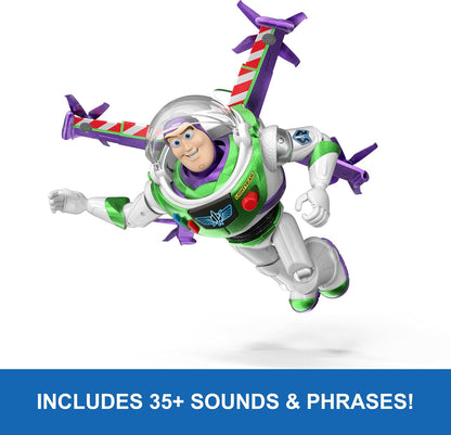 Mattel Disney and Pixar Toy Story 5 Flight Mode Hi-TechBuzz Lightyear | Movable Wing Activation, 12-inch Toy Figure, 35+ Sounds & Movie Phrases