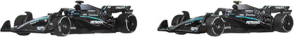 Hot Wheels Premium Formula 1 Toy Cars, 2 1:64 Scale Mercedes-AMG PETRONAS Formula 1 Team Racecars of George Russell & Kimi Antonelli, JMM93