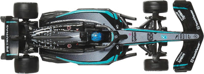 Hot Wheels Premium Formula 1 Toy Cars, 2 1:64 Scale Mercedes-AMG PETRONAS Formula 1 Team Racecars of George Russell & Kimi Antonelli, JMM93