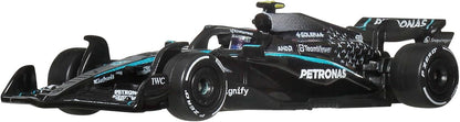 Hot Wheels Premium Formula 1 Toy Cars, 2 1:64 Scale Mercedes-AMG PETRONAS Formula 1 Team Racecars of George Russell & Kimi Antonelli, JMM93