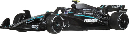 Hot Wheels Premium Formula 1 Toy Cars, 2 1:64 Scale Mercedes-AMG PETRONAS Formula 1 Team Racecars of George Russell & Kimi Antonelli, JMM93