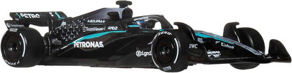 Hot Wheels Premium Formula 1 Toy Cars, 2 1:64 Scale Mercedes-AMG PETRONAS Formula 1 Team Racecars of George Russell & Kimi Antonelli, JMM93