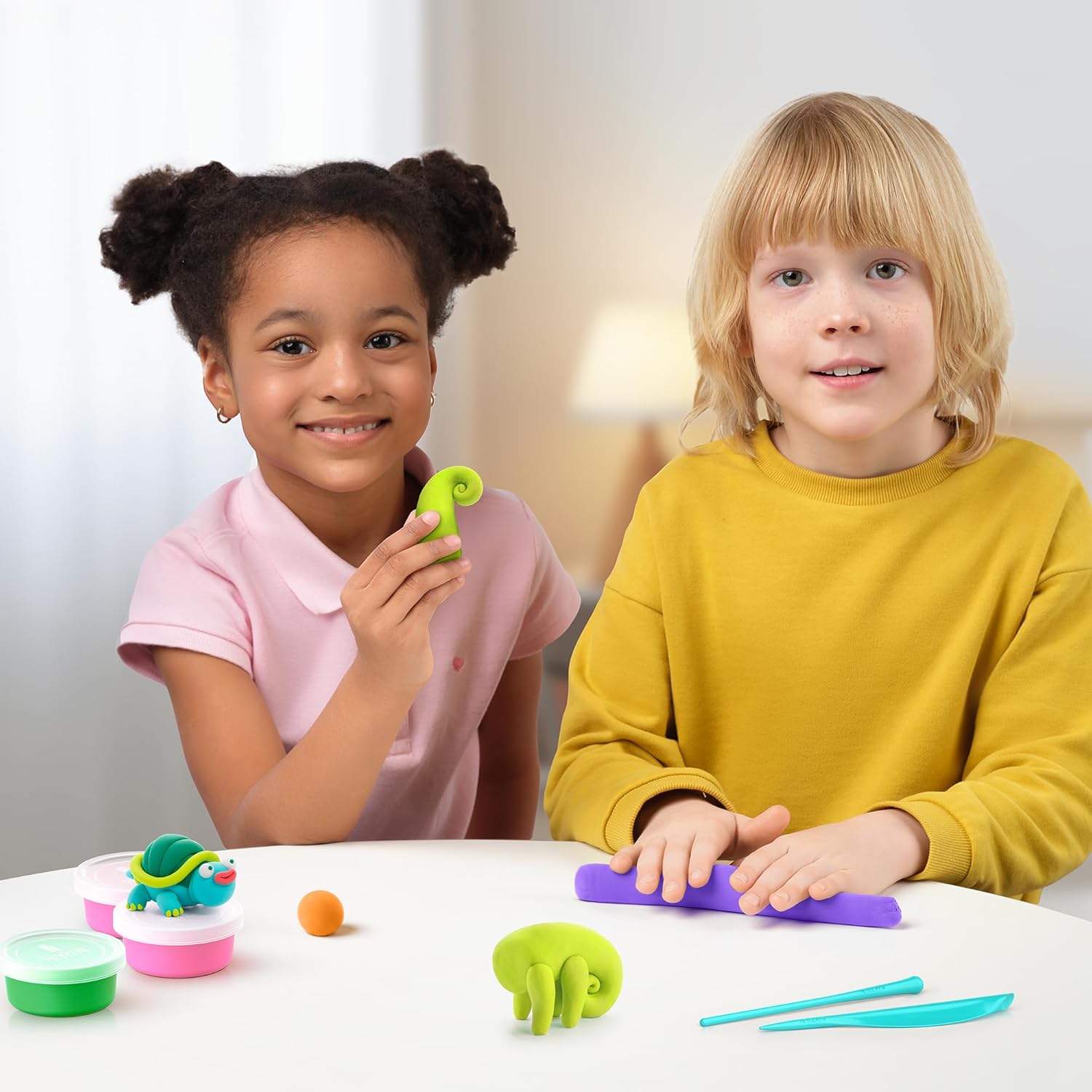 HEY CLAY - 15 Dosen lufttrocknende Knete für Kinder ab 3 Jahren - Kreatives Bastelset - Modelliermasse lufttrocknend Knete ab 3 Jahre (Exotische Tiere