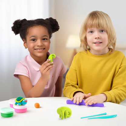 HEY CLAY - 15 Dosen lufttrocknende Knete für Kinder ab 3 Jahren - Kreatives Bastelset - Modelliermasse lufttrocknend Knete ab 3 Jahre (Exotische Tiere