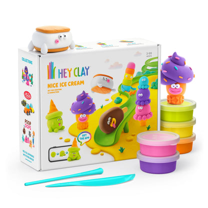 HEY CLAY - 15 Dosen lufttrocknende Knete für Kinder ab 3 Jahren - Kreatives Bastelset - Modelliermasse lufttrocknend Knete ab 3 Jahre (Cooles Eis