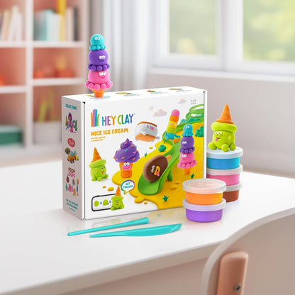 HEY CLAY - 15 Dosen lufttrocknende Knete für Kinder ab 3 Jahren - Kreatives Bastelset - Modelliermasse lufttrocknend Knete ab 3 Jahre (Cooles Eis