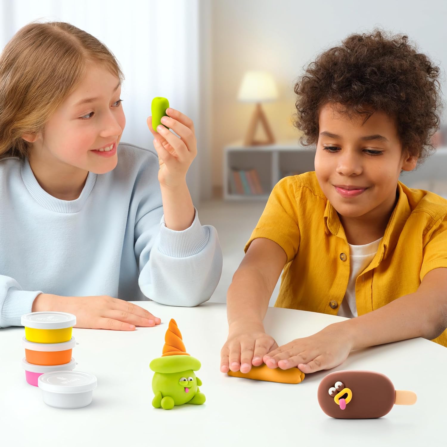 HEY CLAY - 15 Dosen lufttrocknende Knete für Kinder ab 3 Jahren - Kreatives Bastelset - Modelliermasse lufttrocknend Knete ab 3 Jahre (Cooles Eis