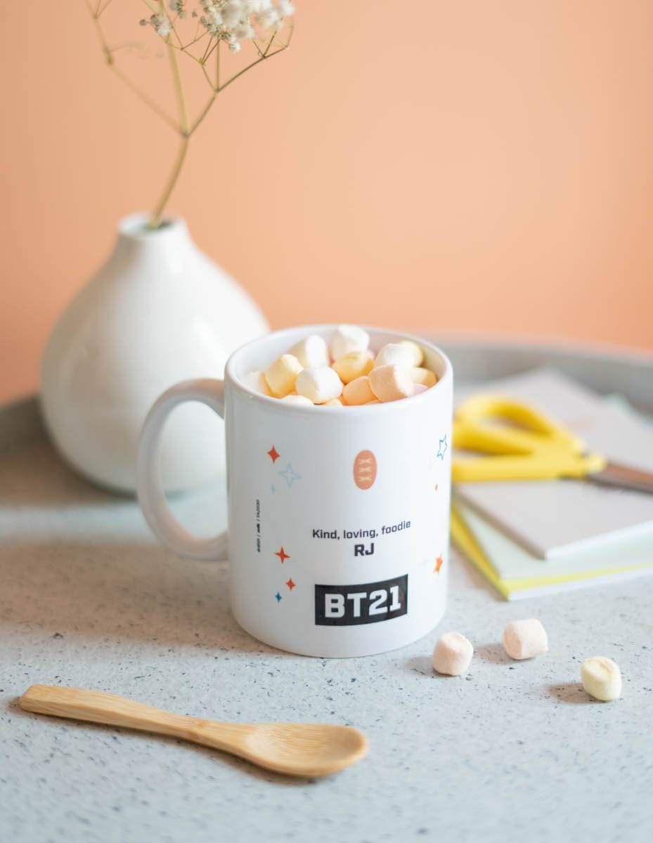 Erik Tasse BT21 RJ - Kaffeebecher Tasse Kaffee und Tee Offizielles BT21 Merchandising - Größe : 9,5 cm x 8 cm - Fassungsvermögen : 350 ml - Offizielle Lizenz - BT21 Fanartikel