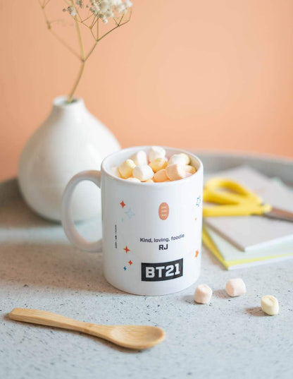 Erik Tasse BT21 RJ - Kaffeebecher Tasse Kaffee und Tee Offizielles BT21 Merchandising - Größe : 9,5 cm x 8 cm - Fassungsvermögen : 350 ml - Offizielle Lizenz - BT21 Fanartikel