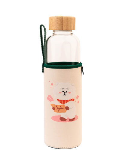 Grupo Erik Trinkflasche 500 ml Glas - GYM Flasche BT21 RJ Glasflasche 500 ml - Sportflasche Kinder - Wasserflasche Glas - BTS Fanartikel Offizieller BTS Merch