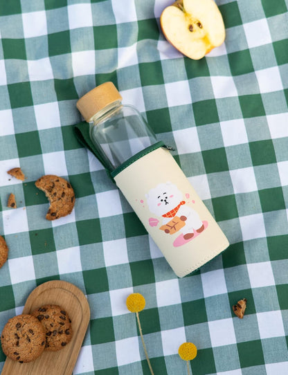 Grupo Erik Trinkflasche 500 ml Glas - GYM Flasche BT21 RJ Glasflasche 500 ml - Sportflasche Kinder - Wasserflasche Glas - BTS Fanartikel Offizieller BTS Merch