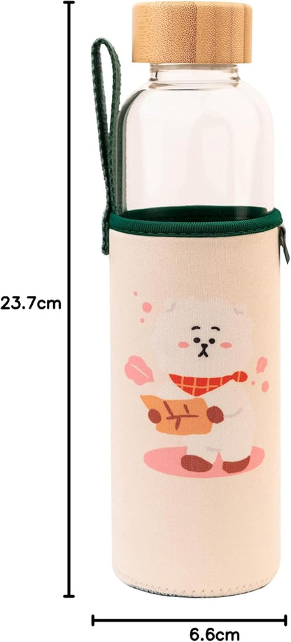 Grupo Erik Trinkflasche 500 ml Glas - GYM Flasche BT21 RJ Glasflasche 500 ml - Sportflasche Kinder - Wasserflasche Glas - BTS Fanartikel Offizieller BTS Merch