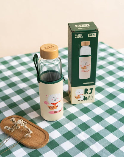 Grupo Erik Trinkflasche 500 ml Glas - GYM Flasche BT21 RJ Glasflasche 500 ml - Sportflasche Kinder - Wasserflasche Glas - BTS Fanartikel Offizieller BTS Merch