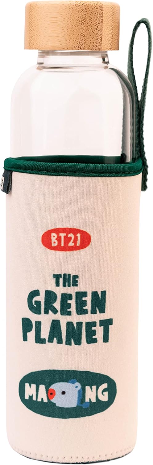 Grupo Erik Trinkflasche 500 ml Glas - GYM FlascheBT21 Mang Glasflasche 500 ml - Sportflasche Kinder - Wasserflasche Glas - BTS Fanartikel Offizieller BTS Merch