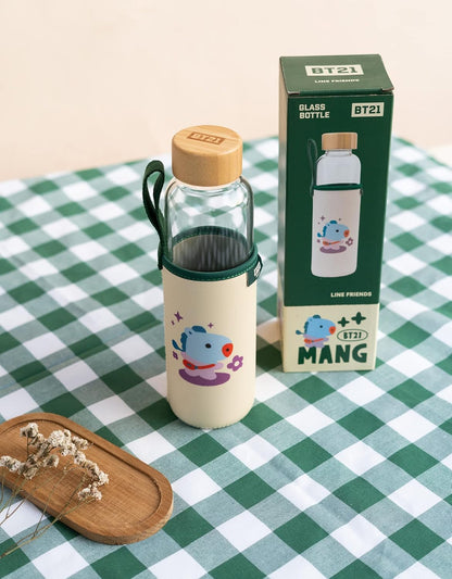 Grupo Erik Trinkflasche 500 ml Glas - GYM FlascheBT21 Mang Glasflasche 500 ml - Sportflasche Kinder - Wasserflasche Glas - BTS Fanartikel Offizieller BTS Merch