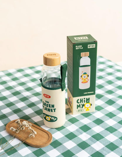 Grupo Erik Trinkflasche 500 ml Glas - GYM FlascheBT21 Chimmy Glasflasche 500 ml - Sportflasche Kinder - Wasserflasche Glas - BTS Fanartikel Offizieller BTS Merch