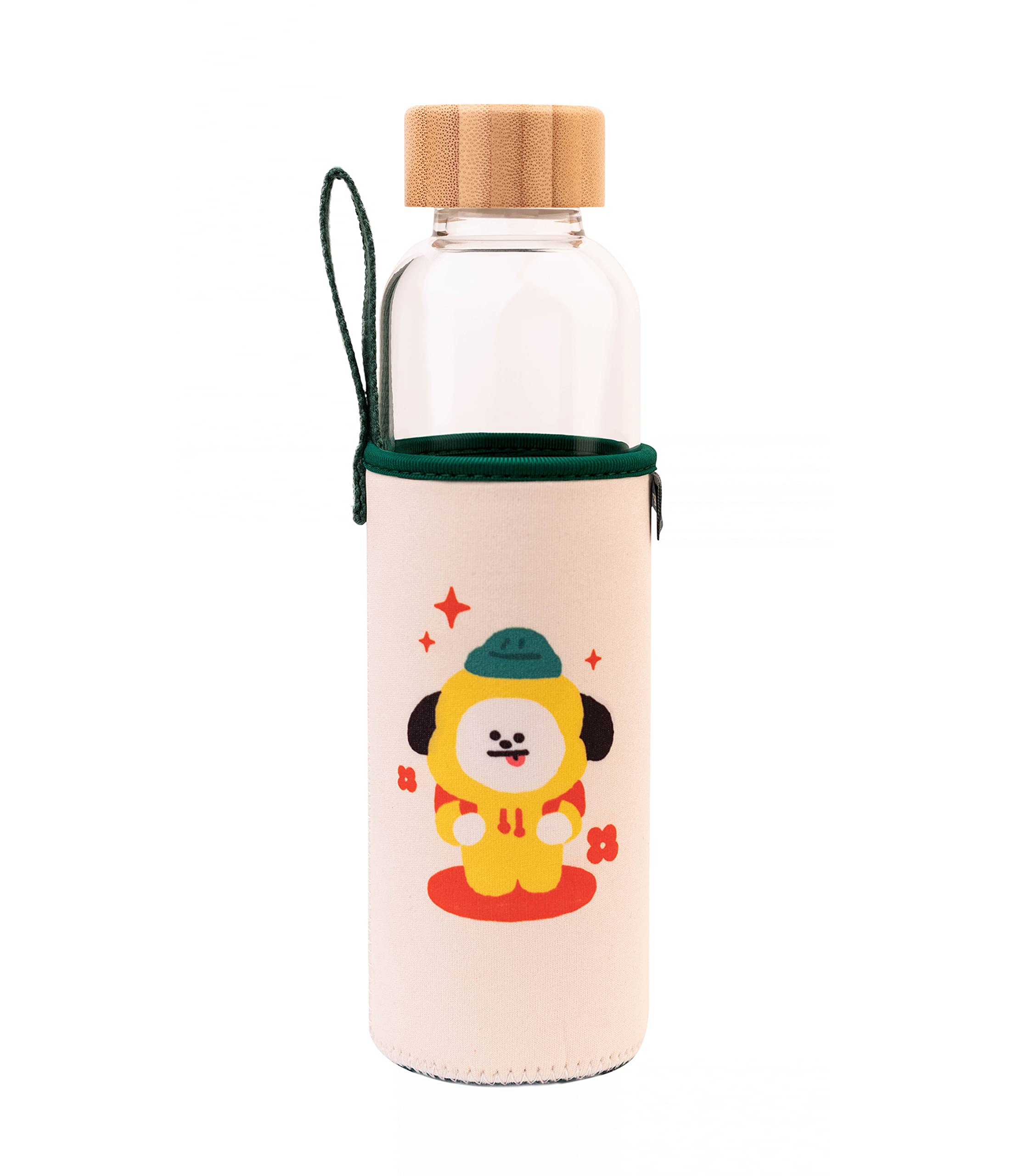 Grupo Erik Trinkflasche 500 ml Glas - GYM FlascheBT21 Chimmy Glasflasche 500 ml - Sportflasche Kinder - Wasserflasche Glas - BTS Fanartikel Offizieller BTS Merch