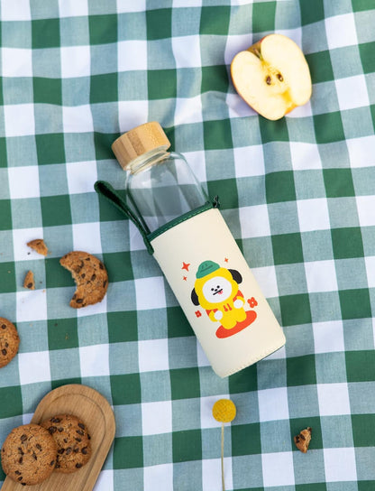 Grupo Erik Trinkflasche 500 ml Glas - GYM FlascheBT21 Chimmy Glasflasche 500 ml - Sportflasche Kinder - Wasserflasche Glas - BTS Fanartikel Offizieller BTS Merch