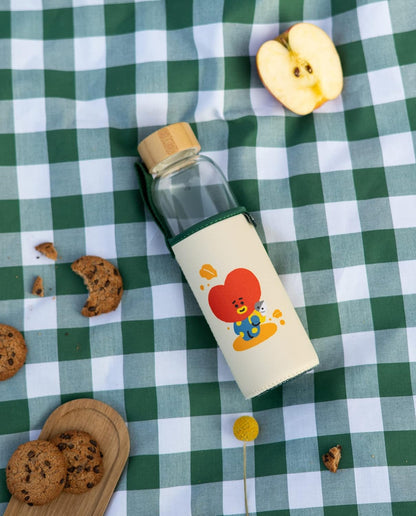 Grupo Erik Trinkflasche 500 ml Glas - GYM FlascheBT21 Tata Glasflasche 500 ml - Sportflasche Kinder - Wasserflasche Glas - BTS Fanartikel Offizieller BTS Merch