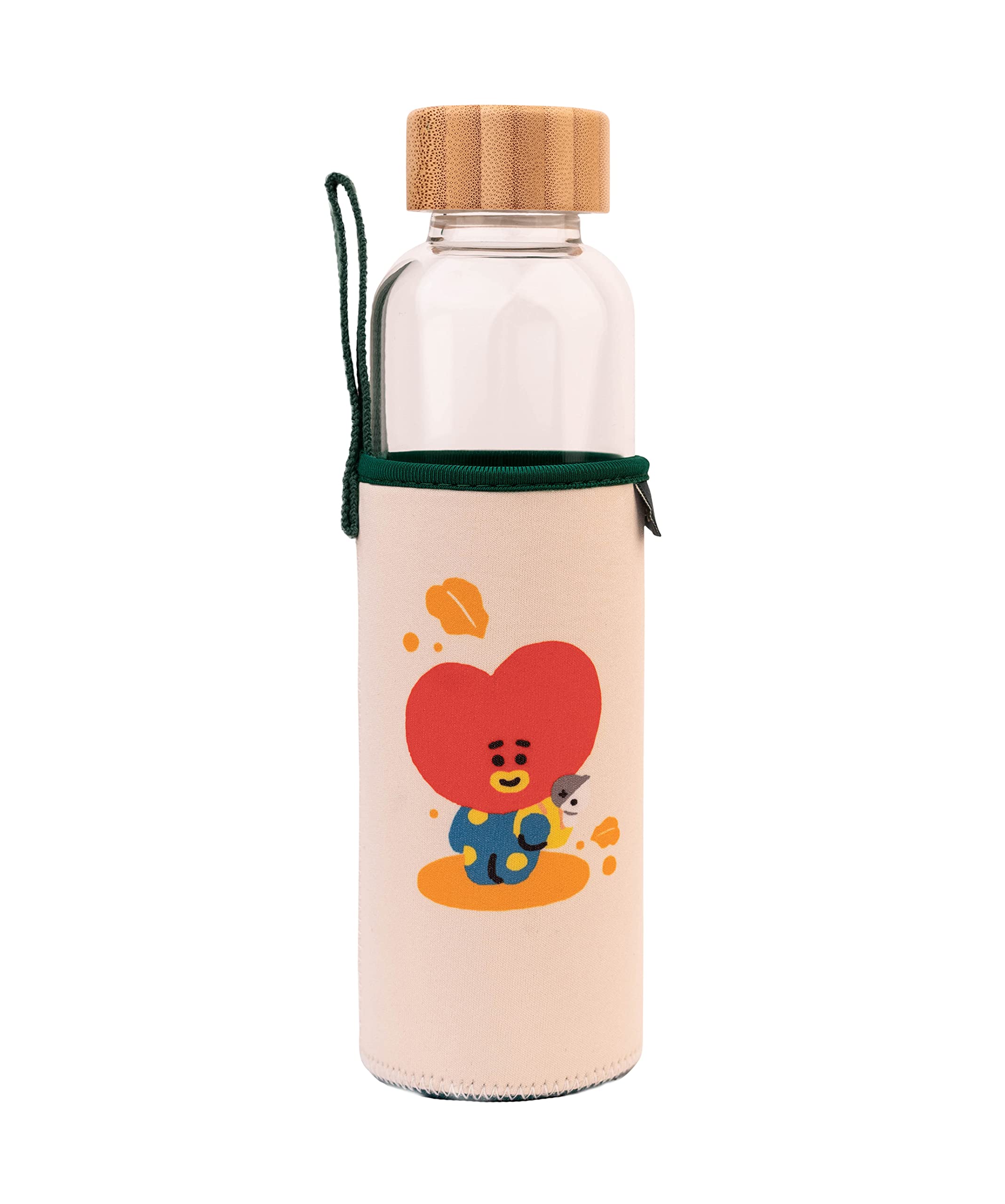 Grupo Erik Trinkflasche 500 ml Glas - GYM FlascheBT21 Tata Glasflasche 500 ml - Sportflasche Kinder - Wasserflasche Glas - BTS Fanartikel Offizieller BTS Merch