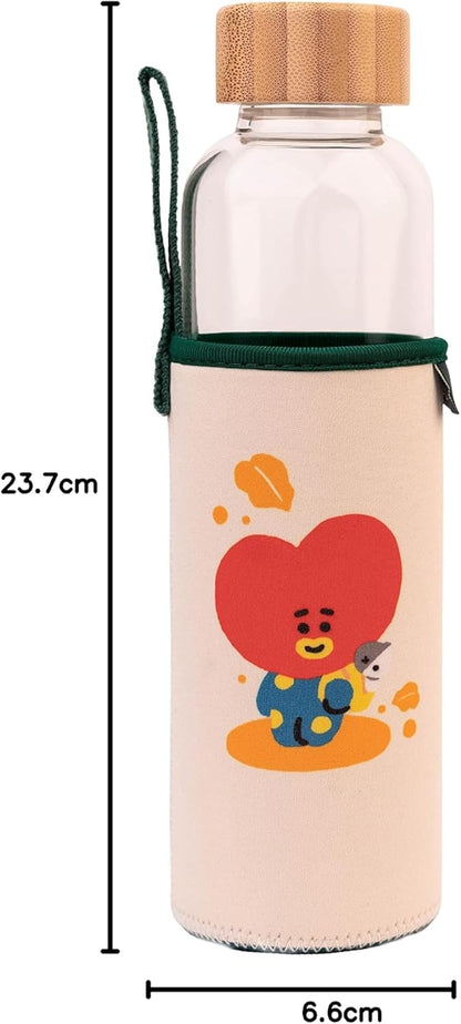 Grupo Erik Trinkflasche 500 ml Glas - GYM FlascheBT21 Tata Glasflasche 500 ml - Sportflasche Kinder - Wasserflasche Glas - BTS Fanartikel Offizieller BTS Merch