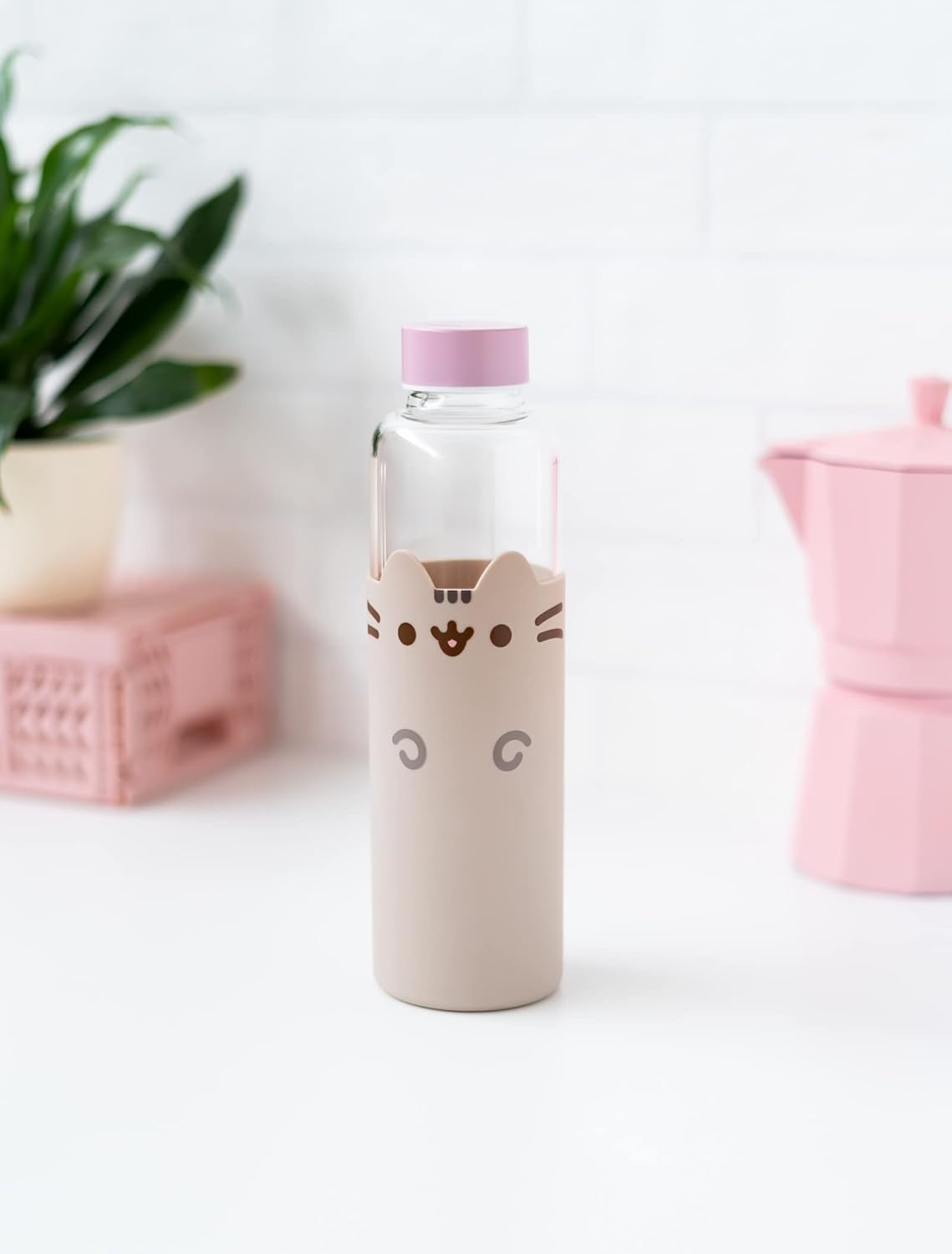Grupo Erik Wasserflasche Glas - Pusheen Wasserflasche - Thermoflasche 500ml - Trinkflasche mit Silikon Abdeckung - Trinkflasche Kinder - Offizielle Lizenz